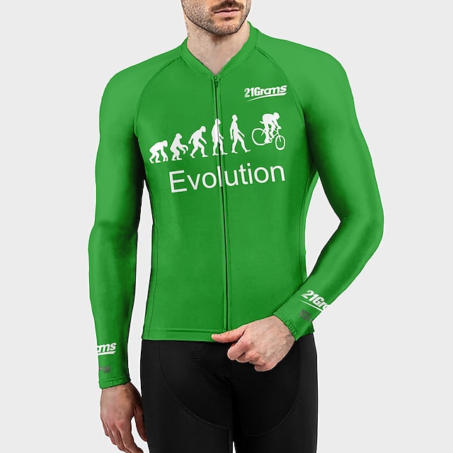  21Grams Men's Cycling Jersey Long Sleeve Bike Jersey Top with 3 Rear Pockets Mountain Bike MTB Road Bike Cycling Quick Dry Breathability Soft Back Pocket Black Green Dark Gray Evolution Polyester