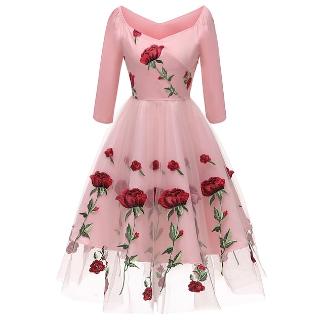  1950s Cocktail Dress Vintage Dress Dress Flare Dress Women's Flower / Floral Masquerade Party / Evening Dress