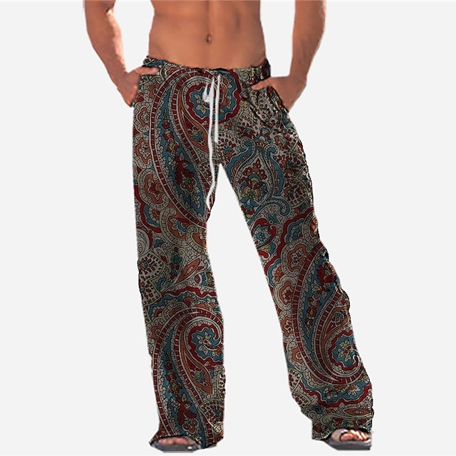 Men's Trousers Summer Pants Beach Pants Straight Pocket Drawstring ...