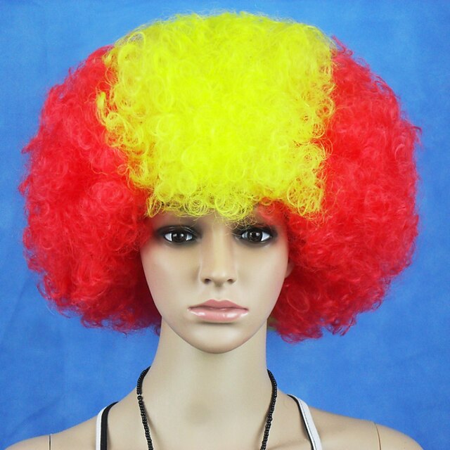 World Cup Qatar 2022 Flag Wig Yaki Afro Curly Bob Wig Medium Length Brown Synthetic Hair Man