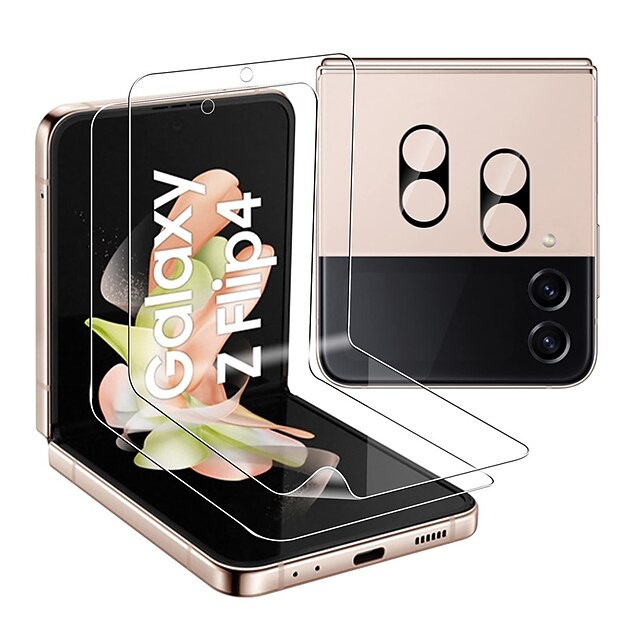 [2+2Pack] Screen Protector + Camera Lens Protector For Samsung Galaxy Z Flip 7 Z Flip 6 Z Flip 5 Z Flip 4 Z Flip 3 TPU Hydrogel 9H Hardness Self-healing Anti Bubbles Anti-Fingerprint High Definition2