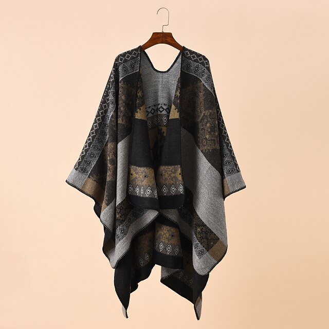 Women's Shawl Wrap Poncho Ruana Cape Daily Holiday Cotton Polyester