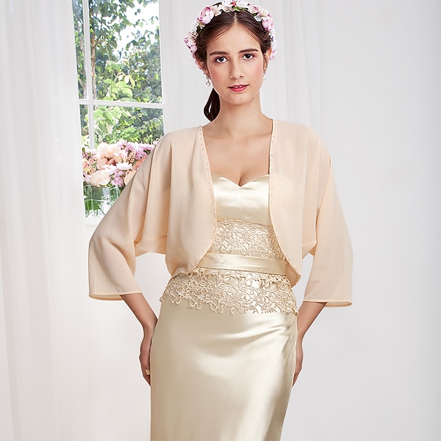  Vrouwen Wikkels Bolero Schouder Jassen  Jassen Zonbescherming 3/4 Lengte Mouw Dolman Mouw Chiffon Bruiloftswikkels Met Beading Voor Feest Avond Herfst Jurk om indruk te maken