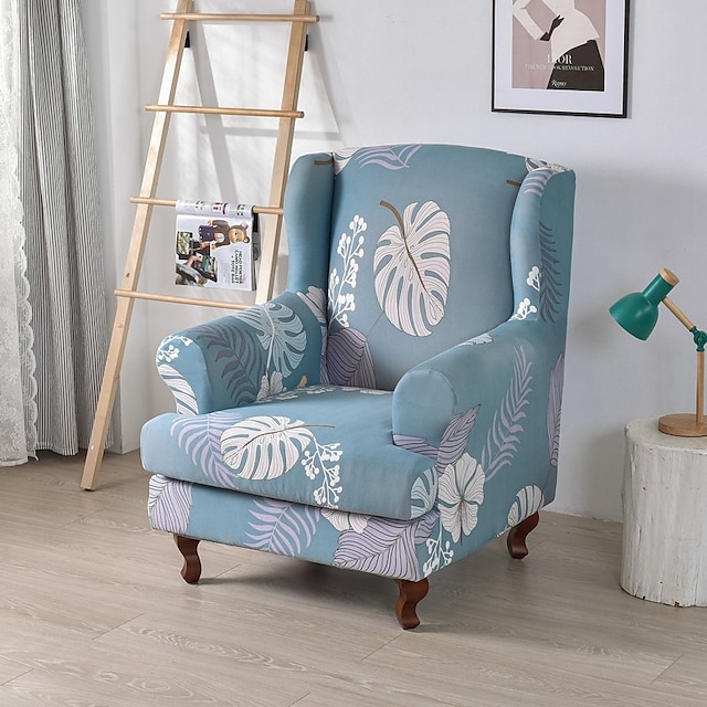 1 Set of 2 Pieces Stretch Wingback Chair Cover Floral Printed Wing ...