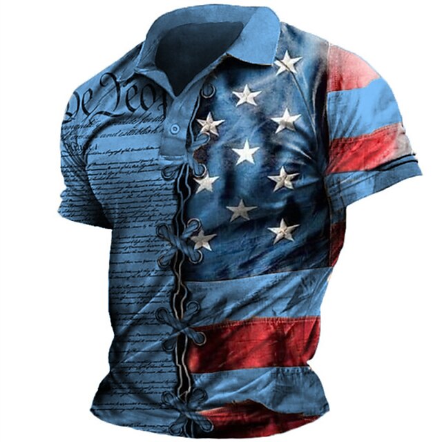 Men's Polo Shirt Golf Shirt National Flag Turndown Light Green Blue ...