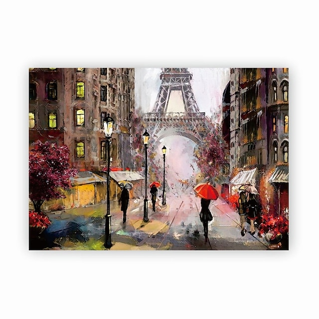  Handmade Hand Painted Oil Painting Wall Art Abstract Rain City Street Landscape Painting Home Decoration Decor Rolled Canvas No Frame Unstretched
