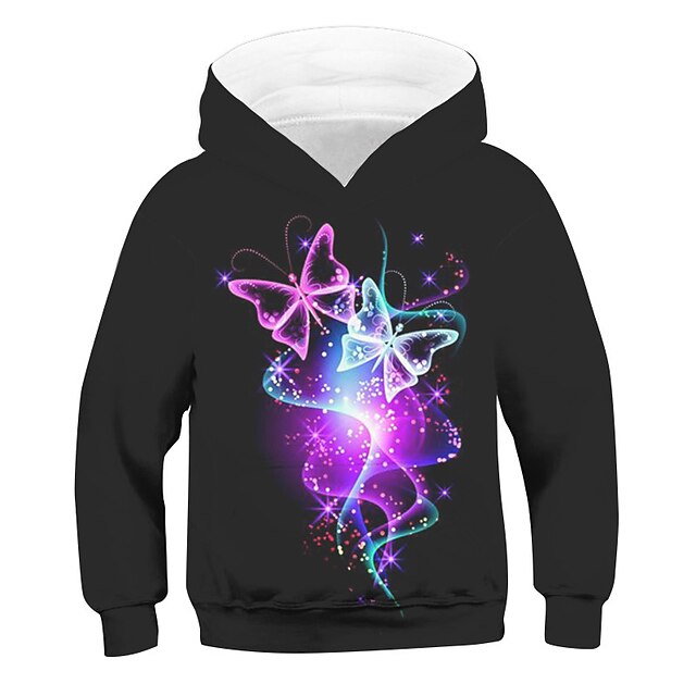 Girls' 3D Animal Butterfly Hoodie Long Sleeve 3D Print Fall Winter Fashion Streetwear Adorable Kids 3-13 Years Outdoor Daily Indoor Regular Fit 6