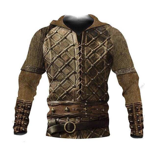 Men's Graphic Prints Viking Hoodie Hoodies Sweatshirt Vintage Streetwear Long Sleeve Hooded Daily Sports Brown Khaki Fall Spring & Fall Designer4