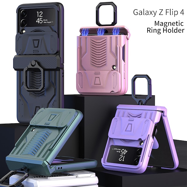  telefon Ügy Kompatibilitás Samsung Galaxy Z Flip 4 Fekete tok Tartó gyűrű Mágneses Vezeték nélküli töltés támogatása Egyszínű TPU