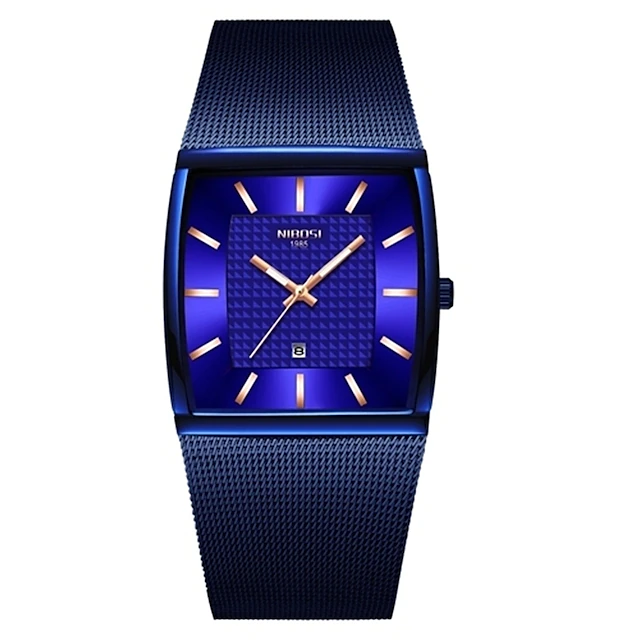 Nibosi bleu carré hommes montres top marque de luxe montre à quartz