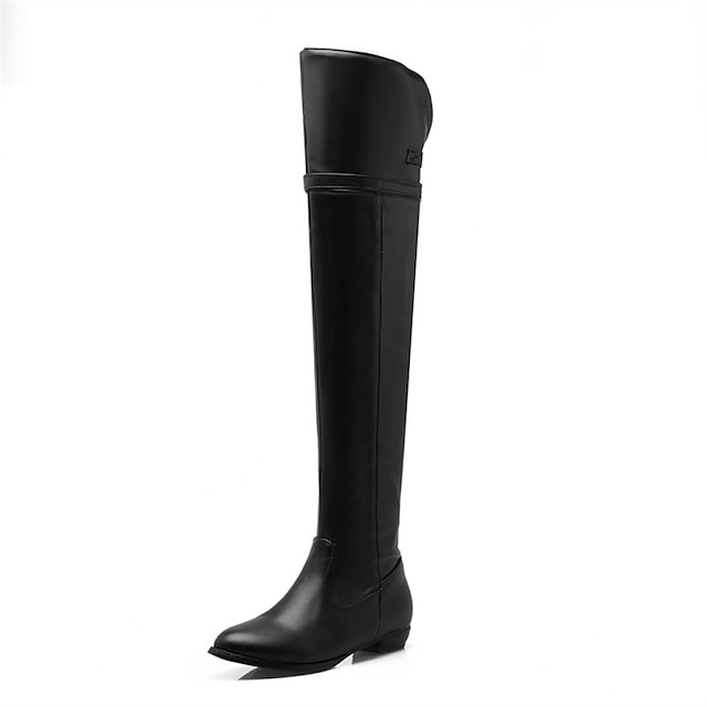 Women's Boots Daily Solid Colored Over The Knee Boots Thigh High Boots Winter Block Heel Round Toe Classic PU Leather Zipper Dark Brown Black Beige