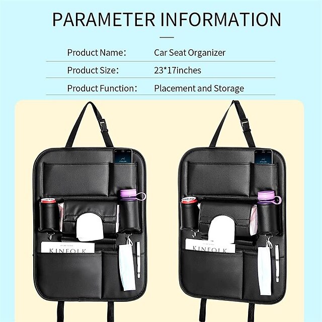2Pack Car Seat Back Organizer PU Leather Car Seat Protector Travel