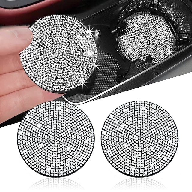  2pcs Bling Car Cup Holder Coaster 2.75 inch Anti-Slip Shockproof Universal Fashion Vehicle Car Coasters Insert Bling Rhinestone Auto Automotive Interior Accessories for Women