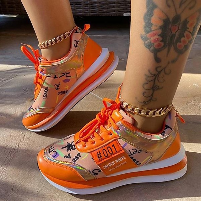  Women's Trainers Athletic Shoes Sneakers Plus Size Fantasy Shoes Platform Sneakers Outdoor Athletic Daily Color Block Solid Colored Flat Heel Round Toe Sporty Casual Running Tennis Shoes PU Leather
