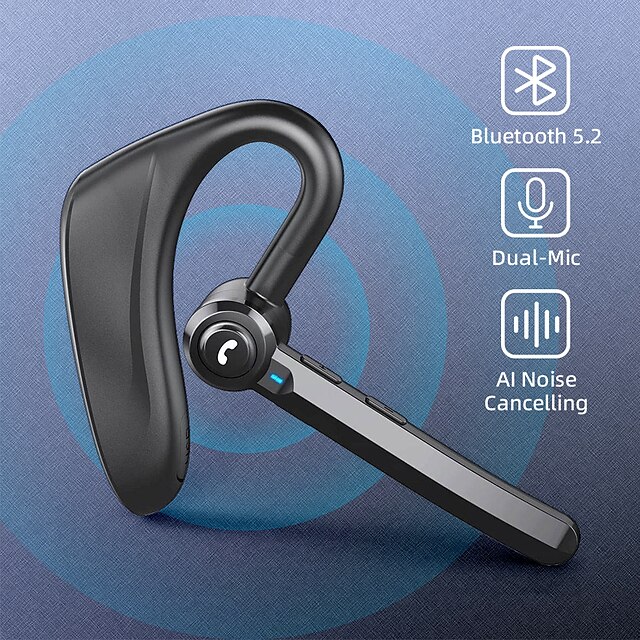  Dual-Mic AI Noise Cancelling Bluetooth Headset for Cell Phones, 30Hrs HD Talktime 10 Days Standby Wireless Bluetooth Earpiece IPX6 Waterproof Ultra-Light Wireless Headset Truckers/Office/Business