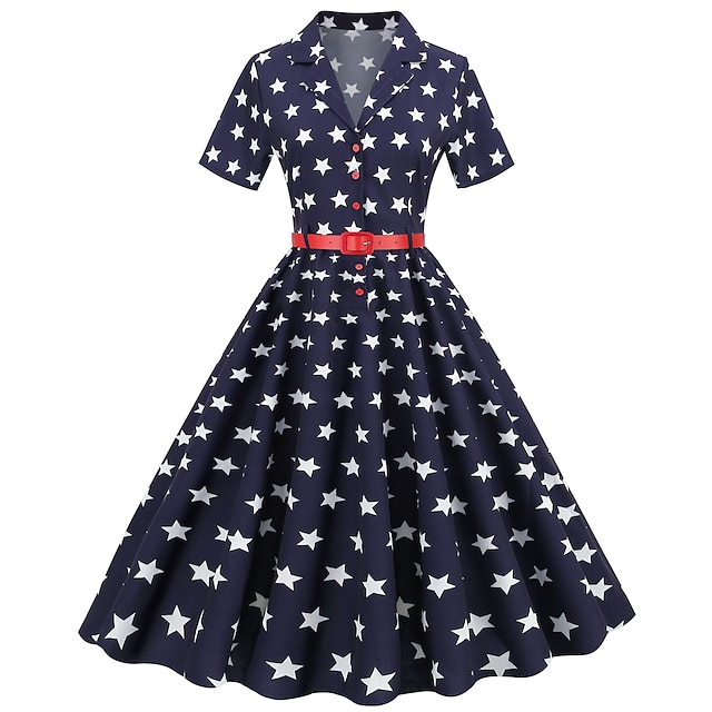  självständighetsdagen flare klänning underklänning bandana 3 st outfits usa flagga 1950-tal retro vintage swing klänning dam festklänning 4 juli