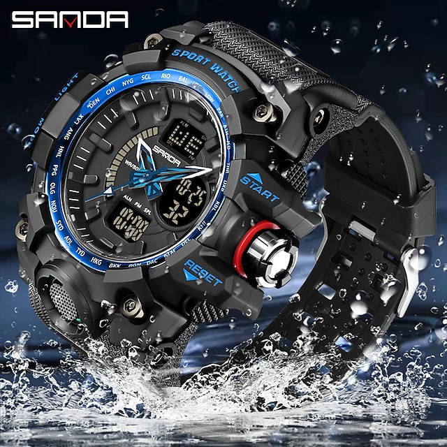  SANDA Digital Watch for Men LED Digital Wristwatch Luminous Calendar Alarm Clock Fashion Classic 50M Waterproof Shock Men Outdoor Sports Military Quartz Watch