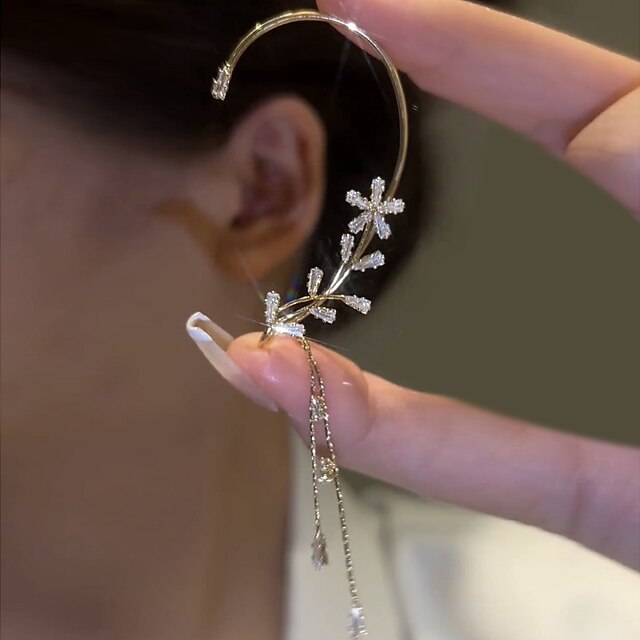  Women's Clear Ear Cuff Classic Flower Shape Korean Cute Earrings Jewelry Silver For Wedding Engagement 1PC