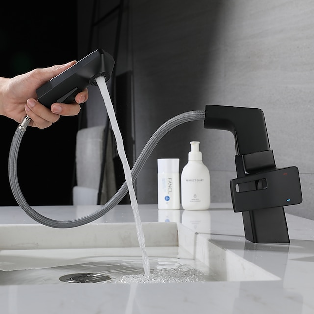  badrumsvaskblandare med utdragbar spray roterbar / utdragbar / klassisk galvaniserad / målade ytbehandlingar centerset enkelhandtag ett hålbadstemperaturdisplay kranar