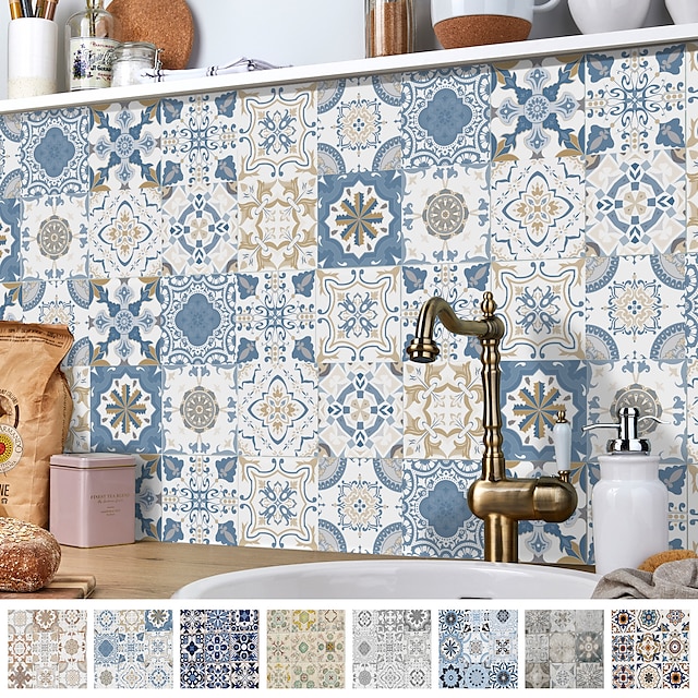  24/48pcs Self-adhesive Wall Stickers Waterproof Fashion Moroccan Tile Stickers Creative Kitchen Bathroom Living Room
