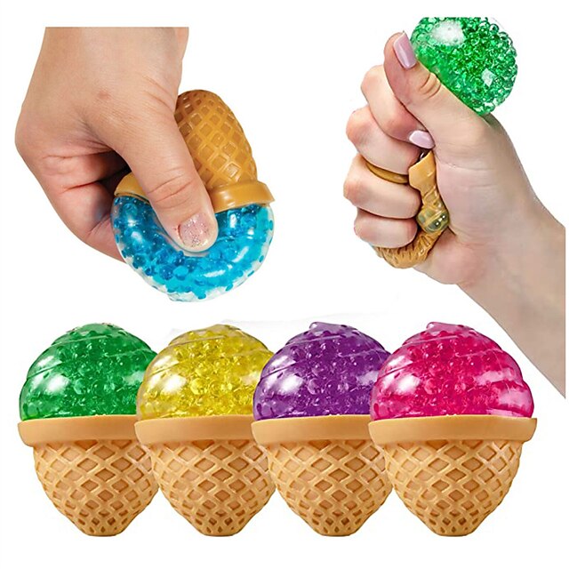  Toys Ice Cream Beadeez Squishy Anti-Stress-Bälle (6er-Set) Zappelspielzeug mit Wasserperlen für Jungen und Mädchen & Buntes sensorisches Quetschspielzeug für Erwachsene, ideal für ADHS-Autismus-Angst