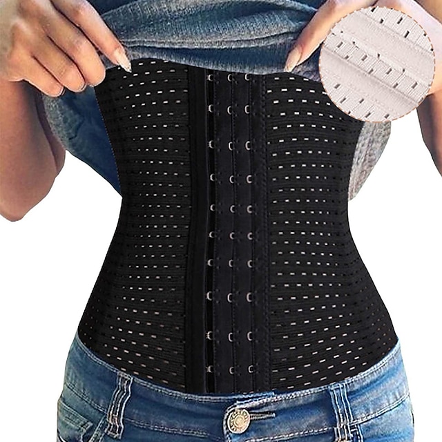 Corset Women's Waist Trainer Shapewears Plus Size Office Running Gym Yoga Creamy-white Black Brown Sport Breathable Spandex Tummy Control Push Up Front Close Hook & Eye Spring Summer Fall Solid Color