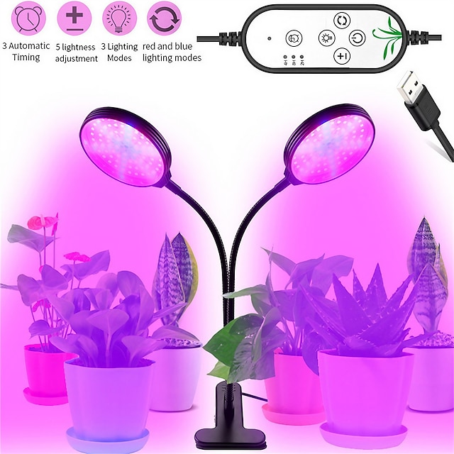  1/2 pcs luz de cultivo led phytolamps de espectro completo usb luz de cultivo com controle de timer clip de desktop lâmpadas fito para plantas mudas flores caixa de cultivo