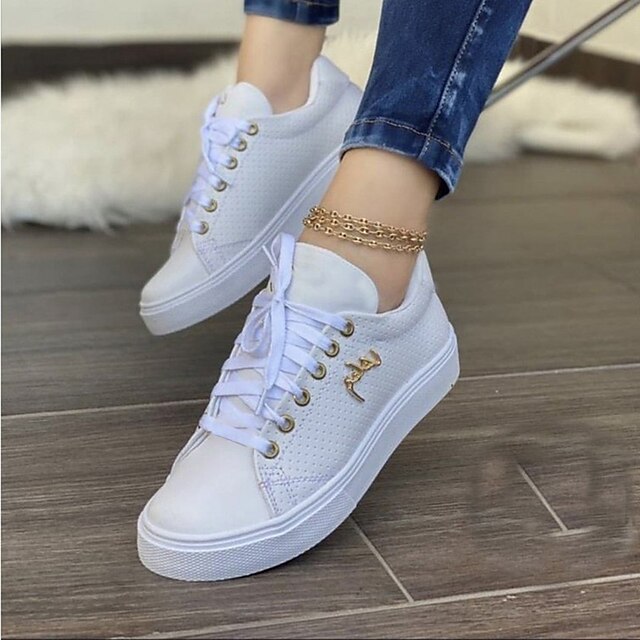 Women's Sneakers Plus Size White Shoes Outdoor Office Work Summer Lace ...