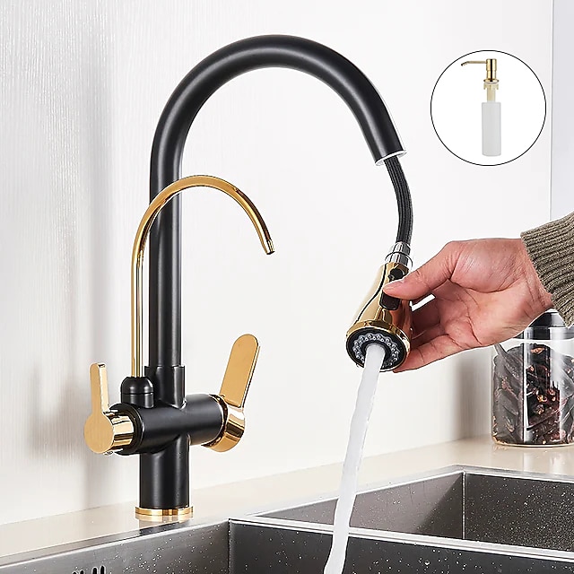 Kitchen Sink Mixer Faucet Pull Out Sprayer with Soap Dispenser, 360