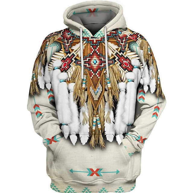 Men's Tribal Graphic Prints Hoodie Hoodies Sweatshirt Streetwear Basic Long Sleeve Hooded Sports & Outdoor Daily Sports White Brown Print Spring & Fall Designer 5