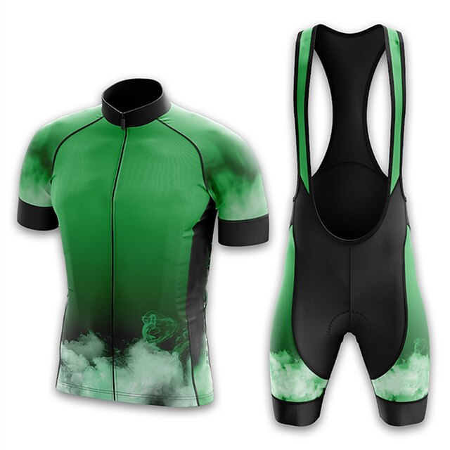  21Grams Men's Cycling Jersey with Bib Shorts Short Sleeve Mountain Bike MTB Road Bike Cycling Green Blue Red Bike Clothing Suit 3D Pad Breathable Quick Dry Moisture Wicking Back Pocket Polyester