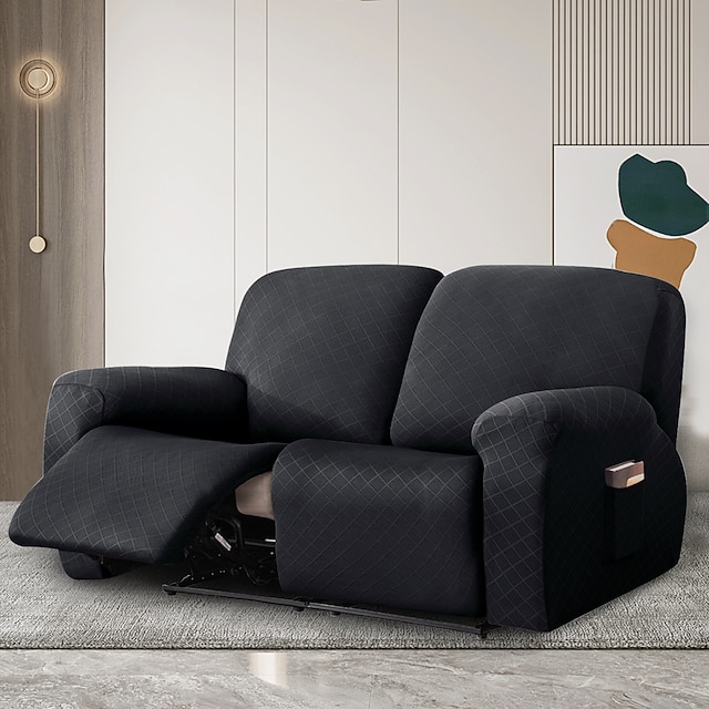  Superelastischer Sofabezug für 1/2/3/4 Sitze in Burgunderrot, mit Tasche, weicher, rutschfester Sofabezug, waschbarer Spandex-Jacquard-Karo-Möbelschutz für Kinder und Haustiere