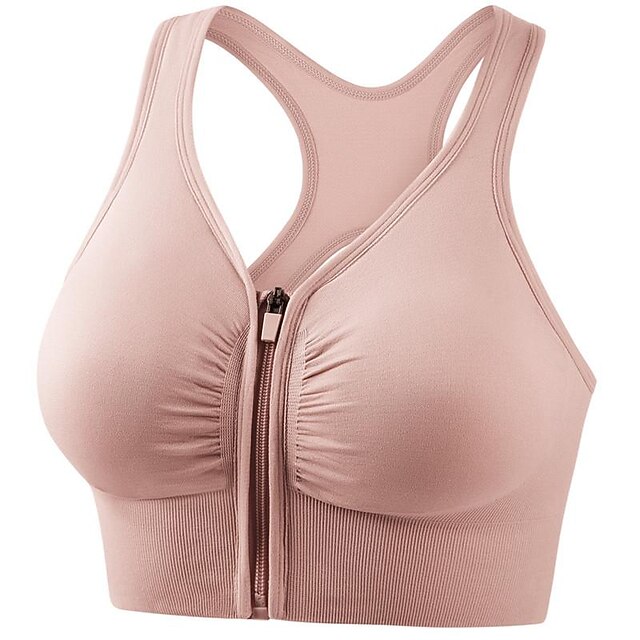 Women's High Support Sports Bra Running Bra Seamless Racerback Bra Top Padded Yoga Fitness Gym Workout Breathable Wearproof Soft Spandex Bean Paste Black Pink Solid Colored Home Outfits 9