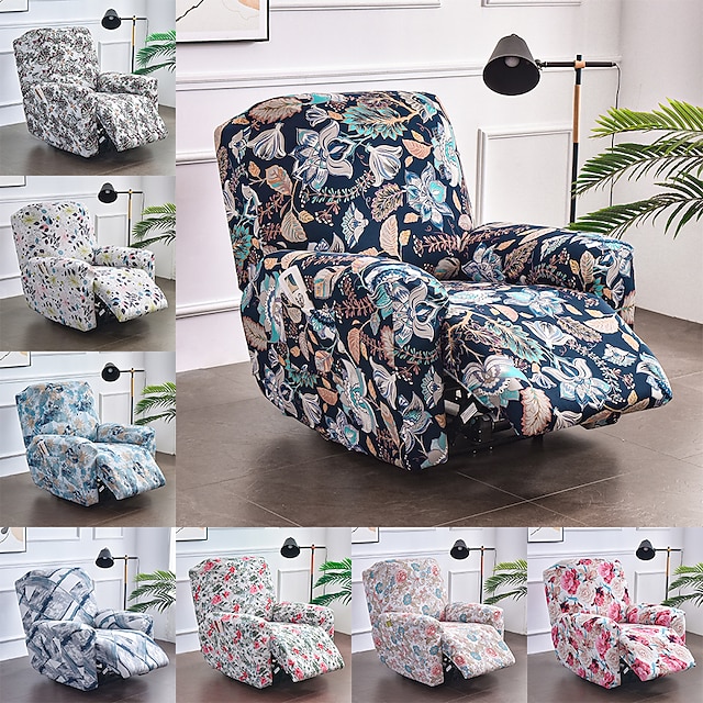  Stretch Recliner Slipcover Graphic Print Recliner Chair Cover Anti-Slip Fitted Cover Couch Furniture Protector with Elastic Bottom(Include 1 Backrest Cover, 1 Seat Cover, 2 Armrest Cover)