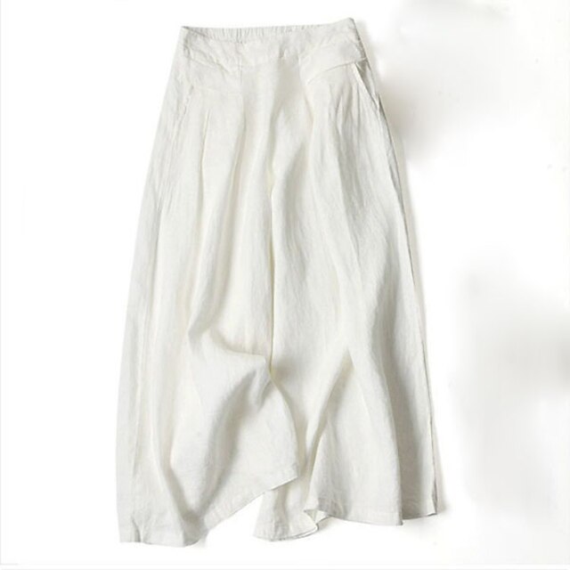 Women's Culottes Wide Leg Wide Leg Pants Trousers 100% Cotton Plain ...