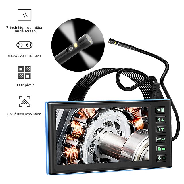  Industrial Endoscope Camera Digital Borescope with 2MP 7 inch Inspection Camera 5.0m(16Ft) 2 mp Waterproof Recording Image and Video Function Portable LED Light Semi-Rigid Cable Pipeline Car Repair