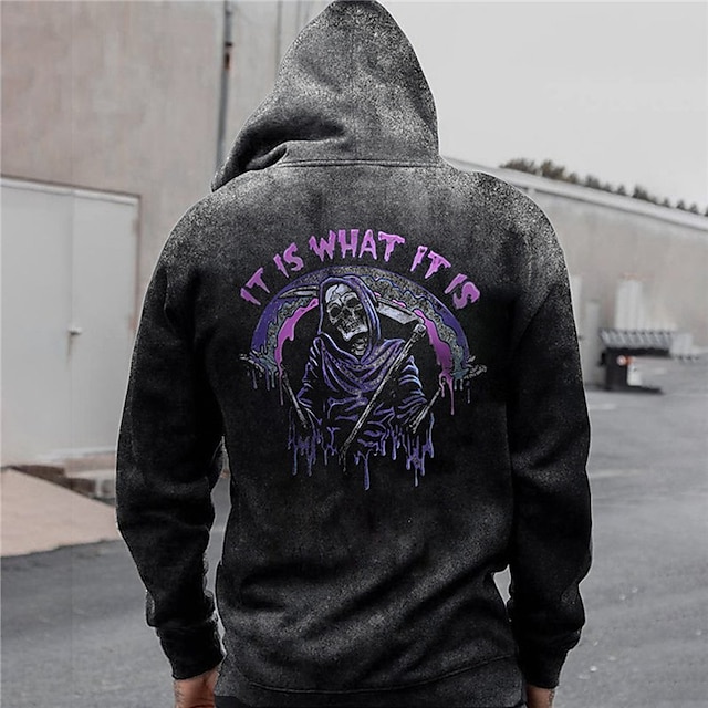  Men's Skull Graphic Prints Hoodie Hoodies Sweatshirt Hoodie Long Sleeve Hooded Sweatshirt Hooded Streetwear 3D Print Daily Sports Black Print Spring &  Fall Designer