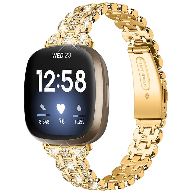  Älykäs ranneke Yhteensopiva Fitbit Versa 4 Sense 2 Versa 3 Sense Ruostumaton teräs Metalliseos Rhinestone Älykello Hihna Bling Diamond Metallinen lukko Säädettävä Koru rannekoru Korvaus Ranneke