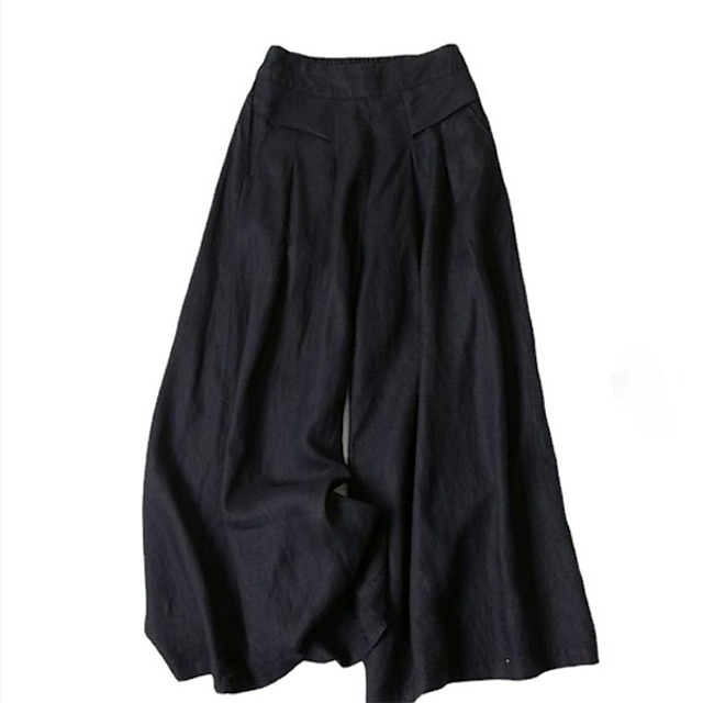 Women's Wide Leg Baggy Pants Linen Cotton Blend Pocket Baggy High Waist ...