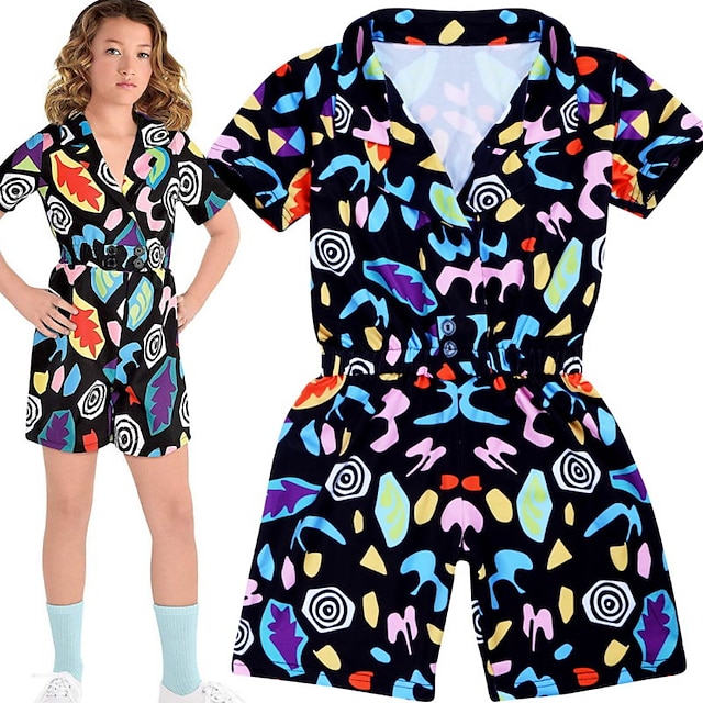  Kids Girls' Jumpsuit Black Print Ruched Spring Summer Active Casual 4-12 Years