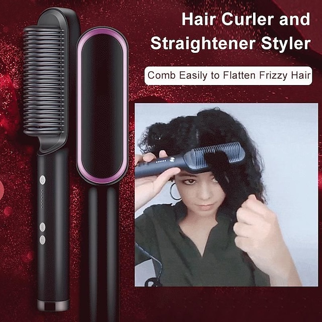  Hair Straightener Comb, 2-in-1 Hair Straightening Brush for Women with 5 Adjustment Temp & 10s Fast Heating,Anti-Scald Negative Ion Hair Straightener Styling Comb That Smoothes Hair Frizz