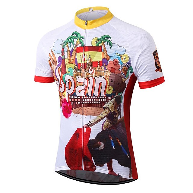  21Grams Men's Cycling Jersey Short Sleeve Bike Top with 3 Rear Pockets Mountain Bike MTB Road Bike Cycling Breathable Quick Dry Moisture Wicking Reflective Strips White Graphic Polyester Spandex