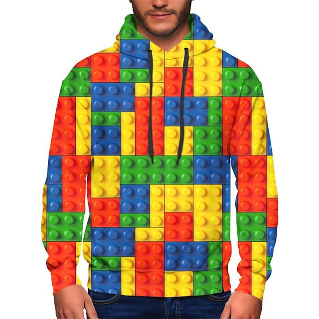  Men's Unisex Hoodie Pullover Hoodie Sweatshirt Yellow Hooded Graphic Prints Pocket Print Sports & Outdoor Daily Sports 3D Print Basic Streetwear Lego Bricks Colorful Fall