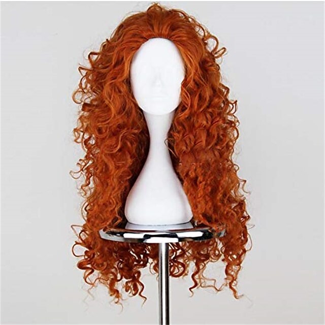 Merida Wigs Blue Bird Long Curly Orange Brave Princess Cosplay Red Hair Synthetic Deep Wave  Wigs for Girls Party Show Heat Resistant Fiber Halloween Wigs4