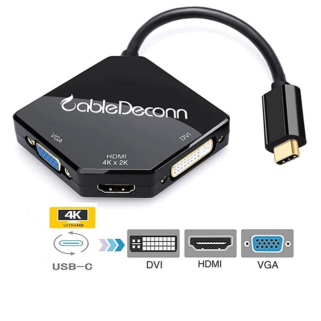  USB 3.1 USB C Hubs 3 Havne Højhastighed USB-hub med HDMI 2.0 DVI VGA Strøm levering Til Bærbar Smart TV Smartphone