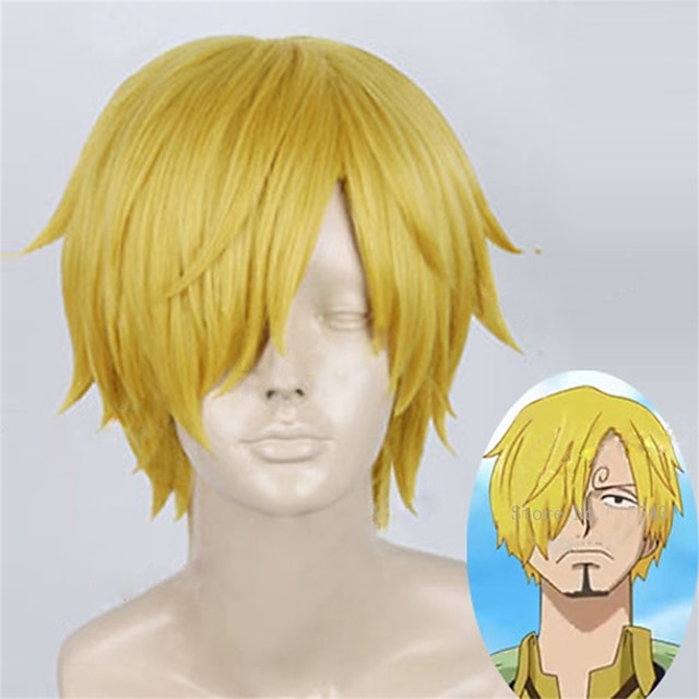  One Piece Sanji Wigs Anime One Piece Cosplay Wigs Sanji Wig Short Straight Golden Yellow Heat Resistant Synthetic Hair Cosplay Wig
