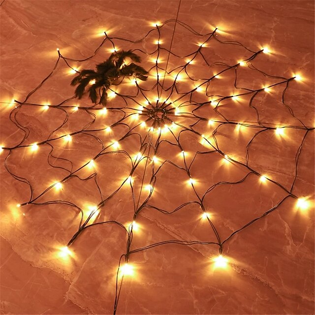  halloween edderkoppnett lys diameter 80 led med svart edderkopp vanntette nett lys fjernkontroll 8 moduser spindelvev halloween dekorasjoner for hus hage innendørs utendørs skummelt tema