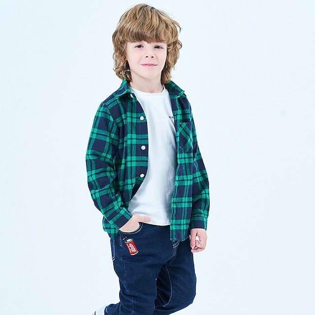  Camisa infantil masculina manga longa xadrez algodão vermelho blusas para crianças outono inverno moda diária ajuste regular 2-12 anos