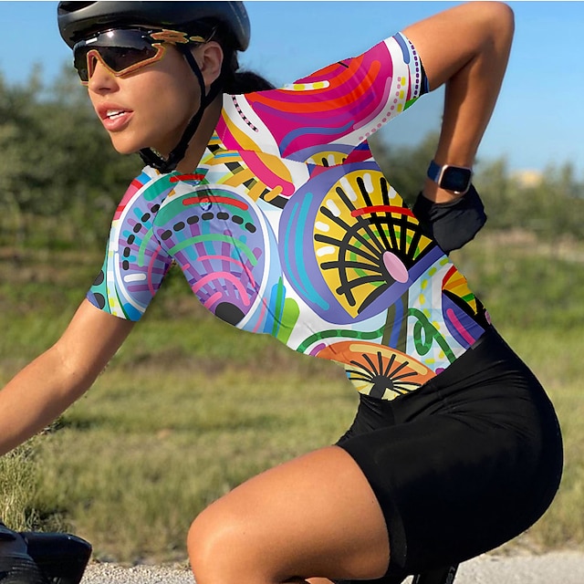  21Grams Women's Cycling Jersey Short Sleeve Bike Top with 3 Rear Pockets Mountain Bike MTB Road Bike Cycling Breathable Quick Dry Moisture Wicking Reflective Strips Green Yellow Red Graphic Polyester