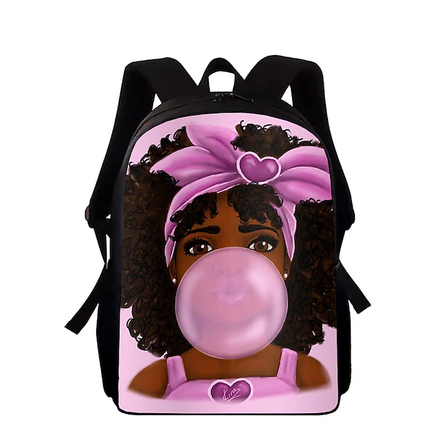 Black Girl Cartoon Backpack with Bubblegum Design – Stylish Lightweight School Bag for Girls or Gift for Tween Students 10
